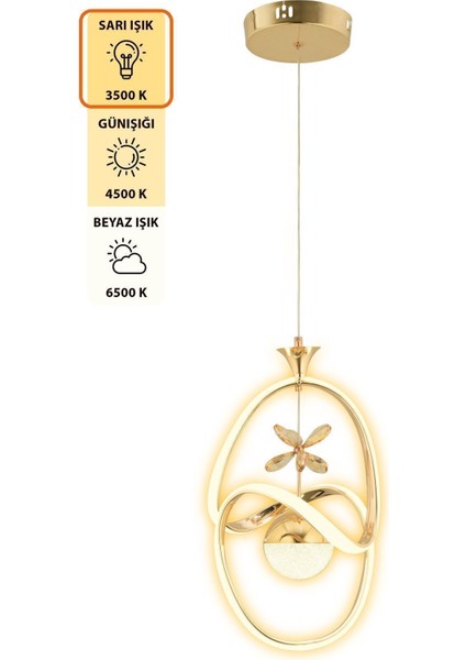 Stella Kumandalı 3 Renk Işık Özellikli Modern Gold Kaplama Sarkıt LED Avize Salon Avize