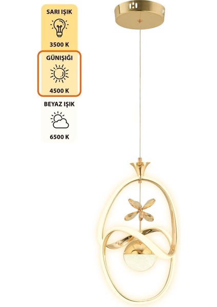 Stella Kumandalı 3 Renk Işık Özellikli Modern Gold Kaplama Sarkıt LED Avize Salon Avize