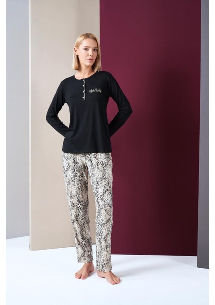Pijama Kadın Patlı Desenli Uzun Kol Pijama Takım
