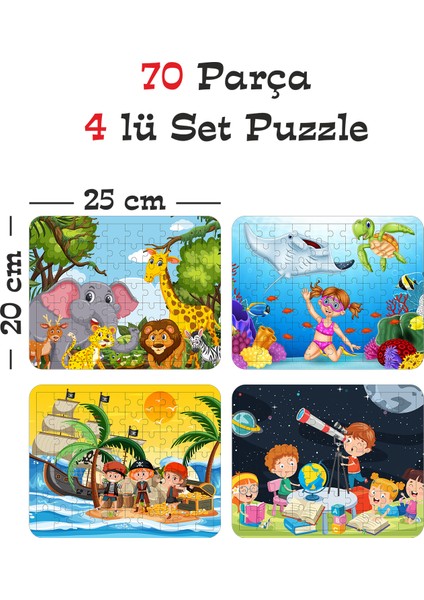 70 Parça Ahşap Eğitici Yapboz Puzzle Seti (Set 4)