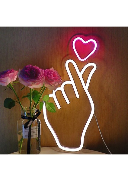 Neon LED Duvar Dekoratif Aydınlatma -El Kalp Aşk-