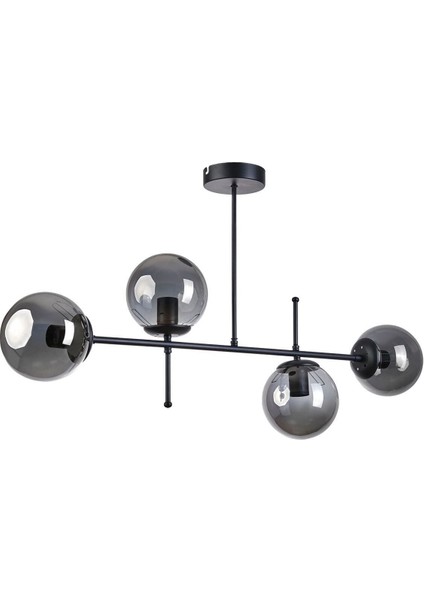 Feris Modern Tasarım Salon Mutfak Yatak Odası Siyah Renk Füme Camlı 4 Lü Avize
