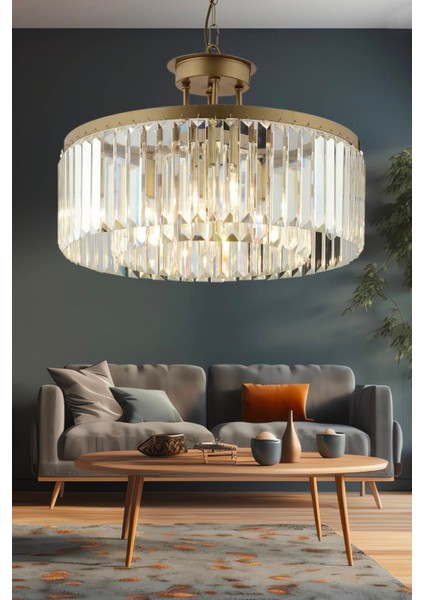 Kanvas 45'lik Eskitme Kristalli Taşlı Modern Tasarım Kristal Salon Avize