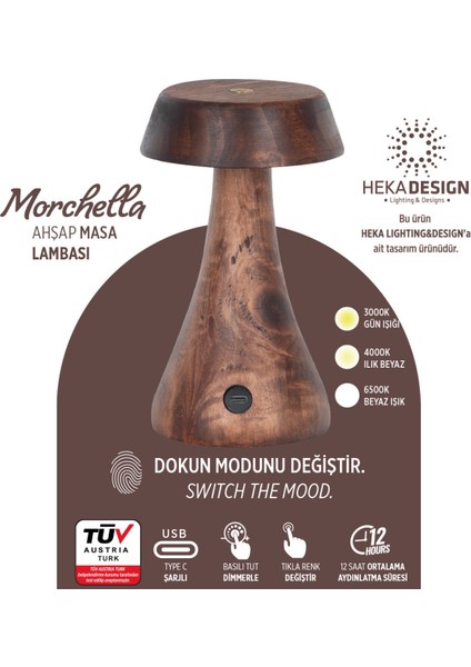 Morchella Şarjlı Wenge Mantar Masa Lambası