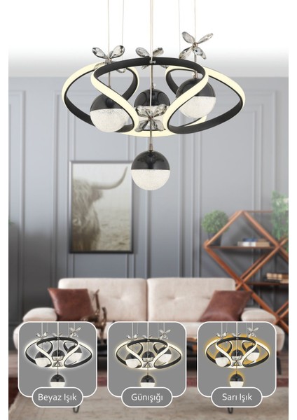 Octavia Kumandalı 3 Renk Işık Özellikli Modern Siyah Sarkıt LED Avize Salon Avize fiyatları