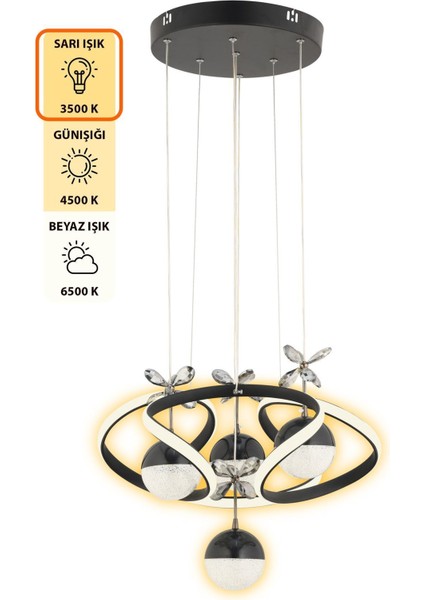 Octavia Kumandalı 3 Renk Işık Özellikli Modern Siyah Sarkıt LED Avize Salon Avize fırsatları