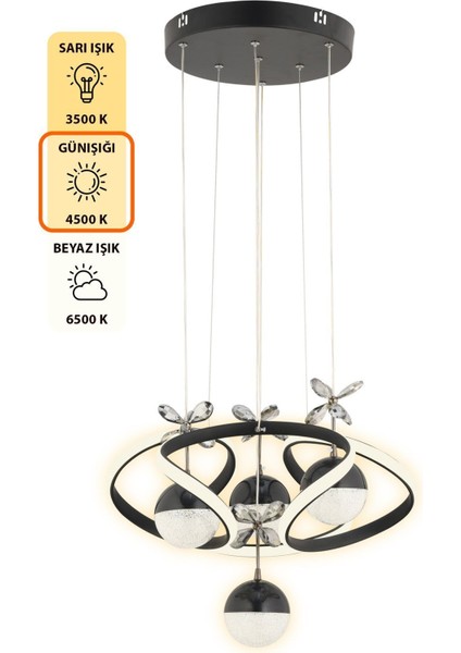 Octavia Kumandalı 3 Renk Işık Özellikli Modern Siyah Sarkıt LED Avize Salon Avize indirimleri