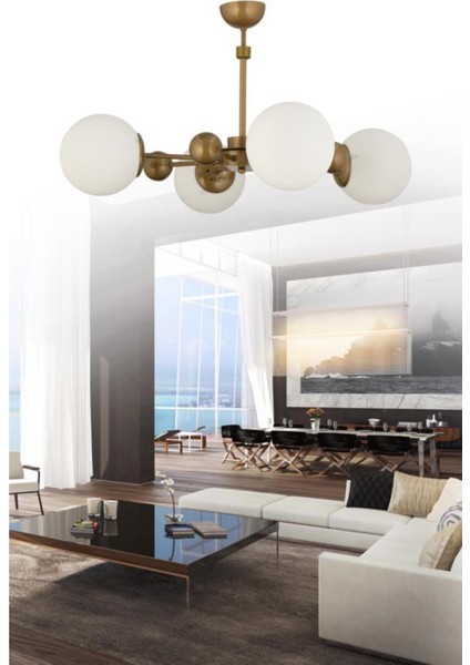 Noirobi 4'lü Eskitme Kasa Beyaz Glop Camlı Avize