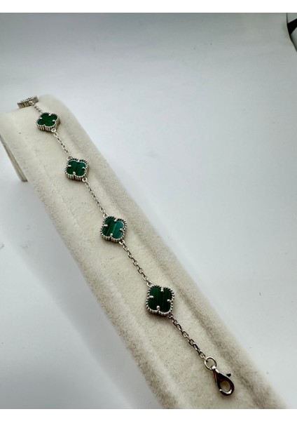 Yonca Model Malakit Taşlı Gümüş Bileklik