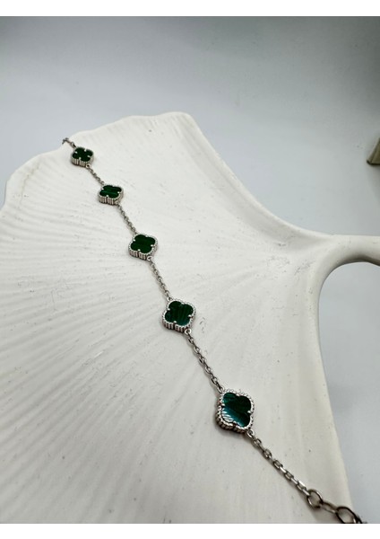 Yonca Model Malakit Taşlı Gümüş Bileklik modelleri