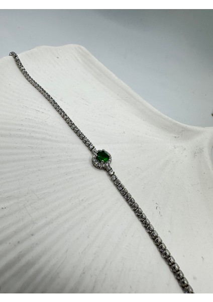 Yeşil Taşlı Su Yolu Gümüş Bileklik modelleri