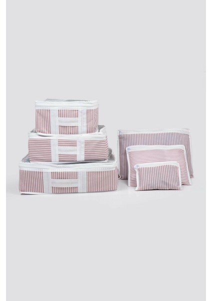6 Parça Valiz Organizer Seti - Pembe Beyaz Çizgili fiyatları