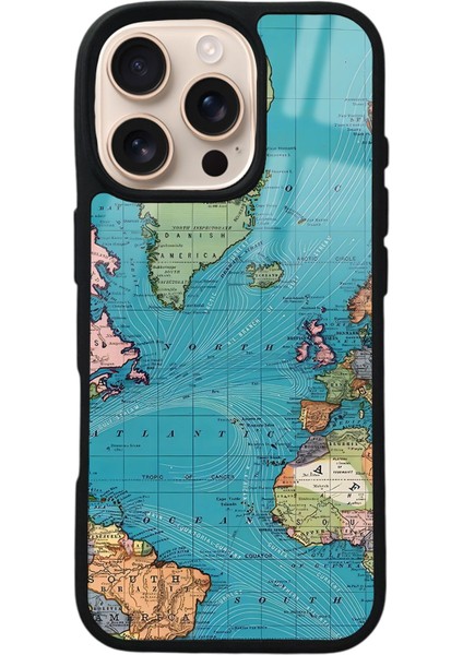 iPhone 16 Pro Atlantic Map Tasarımlı Glossy Telefon Kılıfı