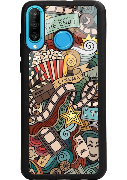 Huawei P30 Lite Retro Cinema Tasarımlı Glossy Telefon Kılıfı
