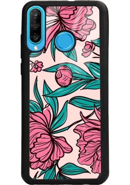 Huawei P20 Lite Fuşya Çiçekli Tasarımlı Glossy Telefon Kılıfı