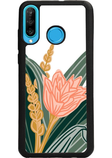 Huawei P20 Lite Beyaz Karanfil Tasarımlı Glossy Telefon Kılıfı