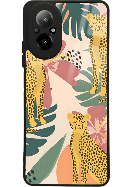 Oppo Realme 12 Lite Çiçekli Leopar Tasarımlı Glossy Telefon Kılıfı