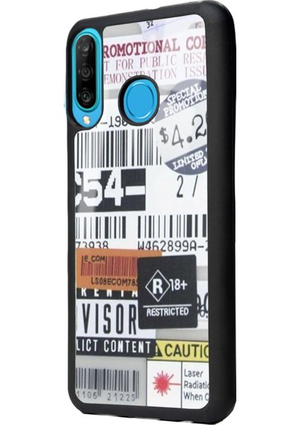 Huawei P30 Lite Sticker Barkod Tasarımlı Glossy Telefon Kılıfı