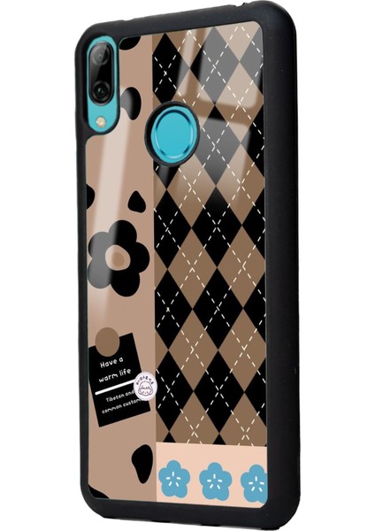 Huawei Y6 (2019) Ekose Draw Tasarımlı Glossy Telefon Kılıfı
