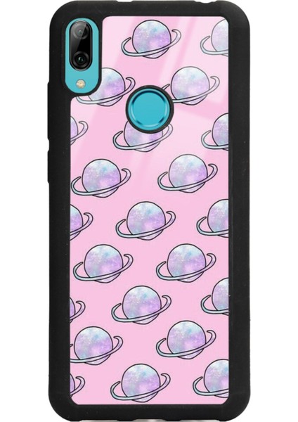 Huawei Y6 (2019) Pembe Saturn Tasarımlı Glossy Telefon Kılıfı