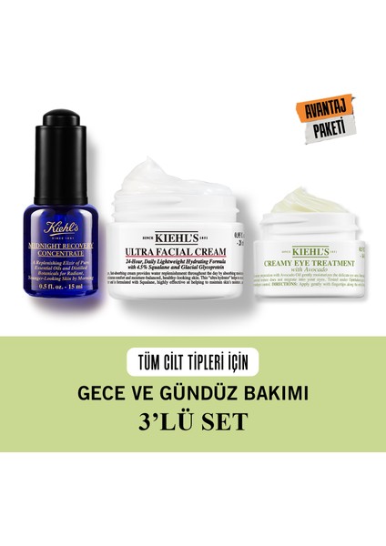 Avokado Göz Kremi, Ultra Nemlendirici Ve Midnight Recovery Concentrate Cilt Bakımı Seti