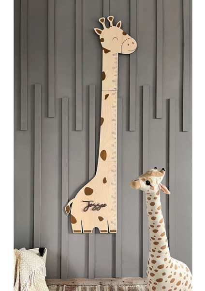 Zürafa Boy Cetveli Çocuk Odası Ahşap Duvar Dekoru Boy Ölçer