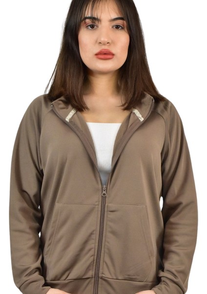 Kadın Akat Şardonlu Dik Yaka Fermuarlı Sweatshirt