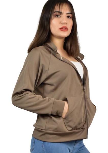 Kadın Akat Şardonlu Dik Yaka Fermuarlı Sweatshirt fiyatları