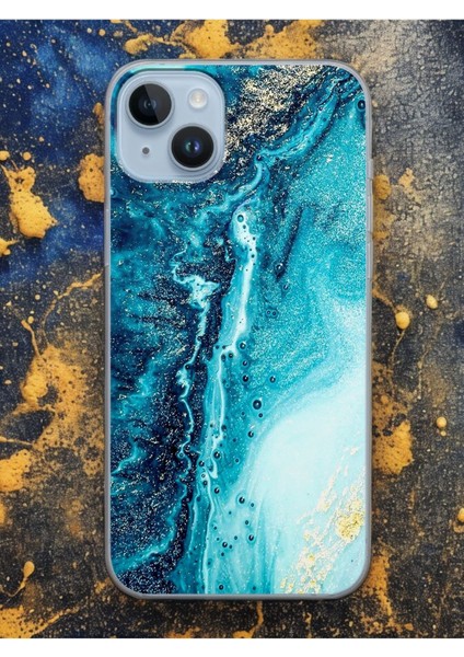 iPhone 15 Mavi Kumsal Tasarımlı Şeffaf Telefon Kılıfı