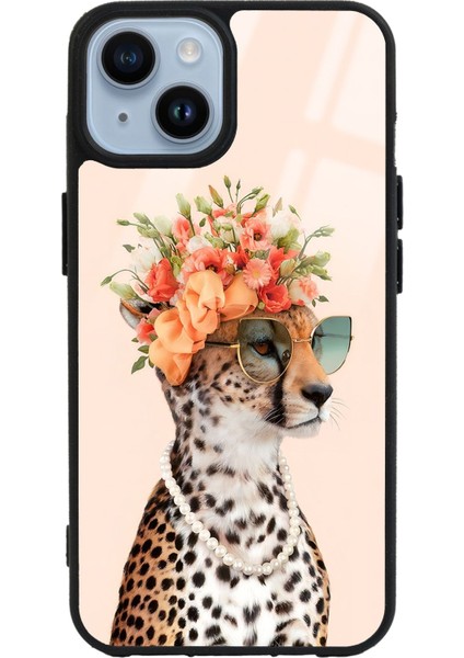 iPhone 14 Plus Influencer Leopar Kedi Tasarımlı Lansman Glossy Telefon Kılıfı