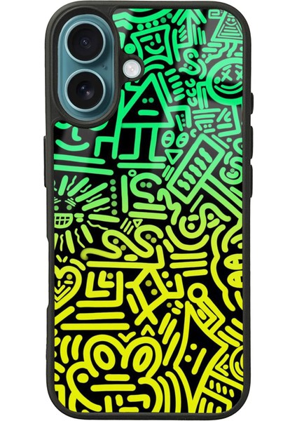 iPhone 16 Neon Geometrik Tasarımlı Glossy Telefon Kılıfı