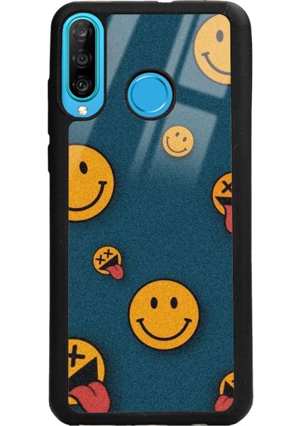 Huawei P30 Lite Retro Emoji Tasarımlı Glossy Telefon Kılıfı