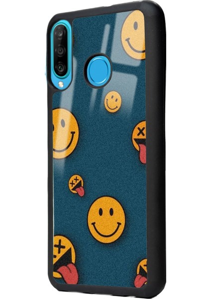 Huawei P30 Lite Retro Emoji Tasarımlı Glossy Telefon Kılıfı