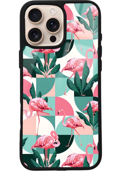 iPhone 16 Pro Max Retro Flamingo Duvar Kağıdı Tasarımlı Glossy Telefon Kılıfı