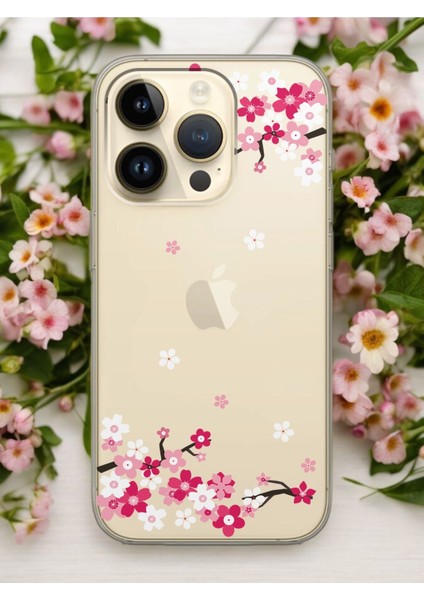 iPhone 15 Pro Art Sakura Tasarımlı Şeffaf Telefon Kılıfı