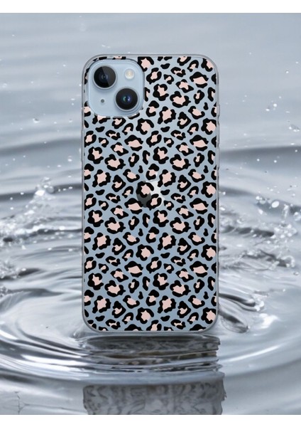 iPhone 15 Leopar Tasarımlı Şeffaf Telefon Kılıfı