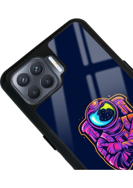 Oppo Reno 4 Lite Neon Astronot Tasarımlı Glossy Telefon Kılıfı