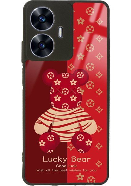 Oppo Realme C55 Red Lucky Bear Tasarımlı Glossy Telefon Kılıfı