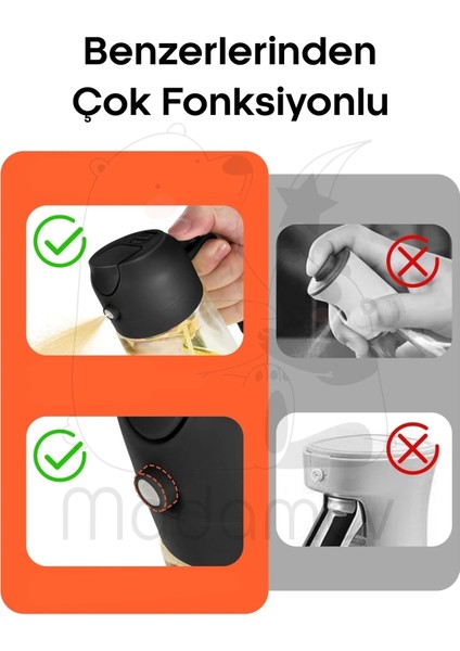 2'li Bambu Stantlı Çift Fonksiyonlu Sprey Dökme Cam Yağdanlık 450ML Yağlık Sıvıyağ Şişesi Airfryer