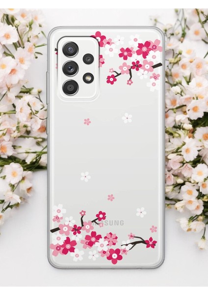Samsung A73 Art Sakura Tasarımlı Şeffaf Telefon Kılıfı
