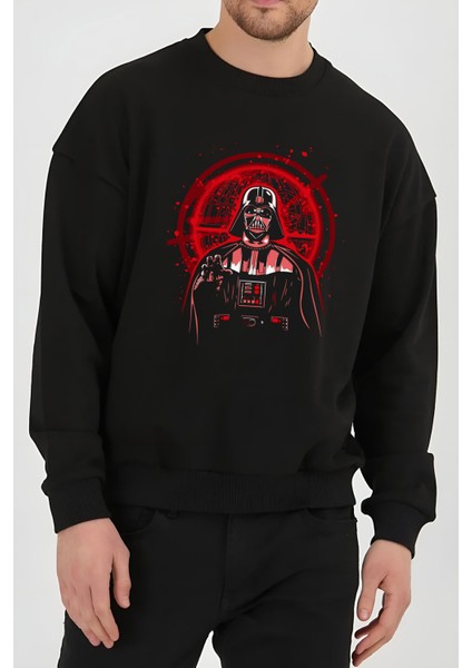 Vader Gladyatör Baskılı Siyah Unisex Kadın Erkek Pamuklu Sweatshirt CU199