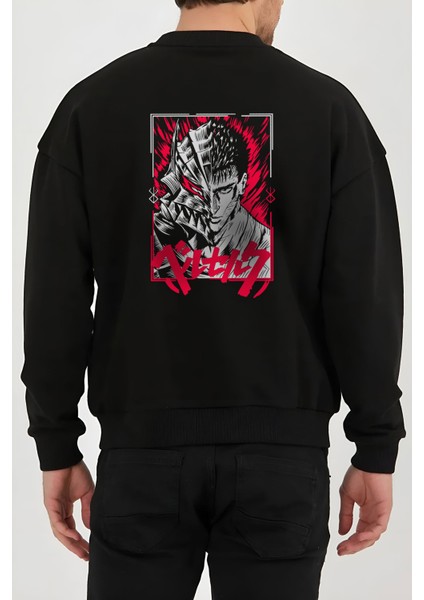 Berserk Guts Baskılı Siyah Unisex Kadın Erkek Pamuklu Sweatshirt CU186