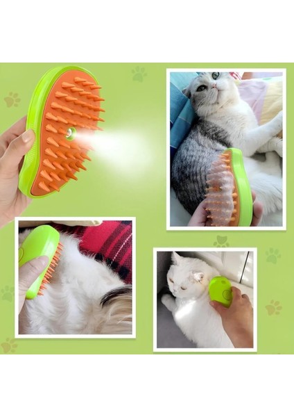 Meyre Buharlı Kedi &Köpek Yıkama Fırçası Tarağı Yumuşak Silikon Yeşil ve Sarı Renk