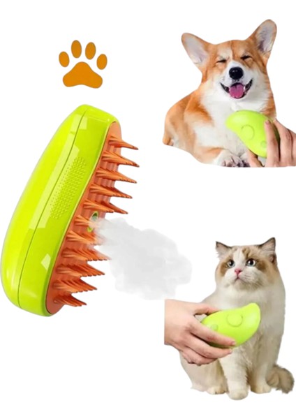 Meyre Buharlı Kedi &Köpek Yıkama Fırçası Tarağı Yumuşak Silikon Yeşil ve Sarı Renk