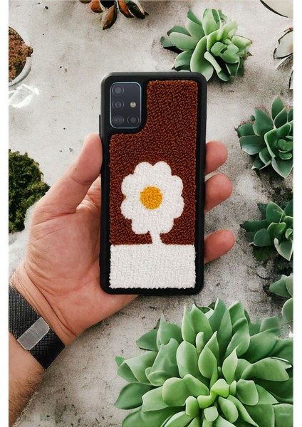 Samsung A51 Brown Flower Tasarımlı Punch Telefon Kılıfı