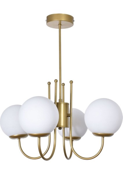 Zerrin Modern Tasarım Salon Yemek Odası Mutfak Eskitme Gold Renk Beyaz Camlı Sarkıt 4 Lü Avize
