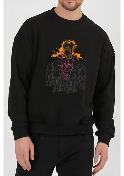 Attack On Titan Anime Baskılı Siyah Unisex Kadın Erkek Pamuklu Sweatshirt CU229
