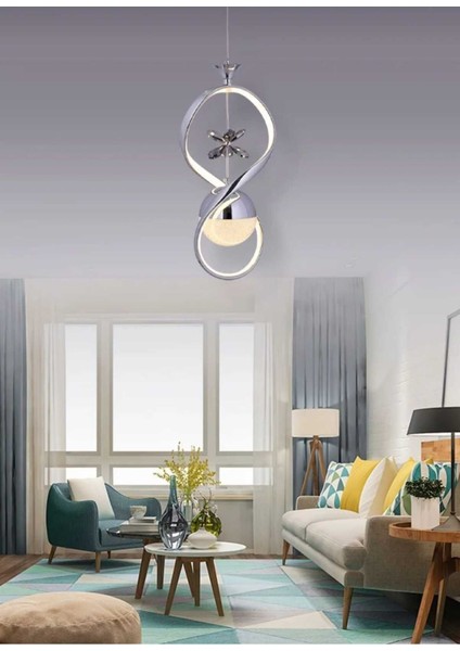 Sonsuzluk Krom 3 Renk Ledli Modern Taç Lı Salon Oturma Odası Hol LED Avize Aydınlatma