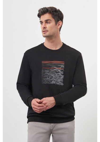 Erkek Siyah Trend Bisiklet Yaka Sweat-Shirt fiyatları