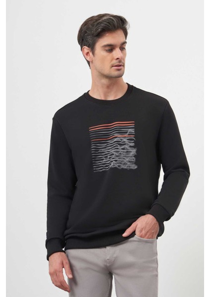 Erkek Siyah Trend Bisiklet Yaka Sweat-Shirt fırsatları